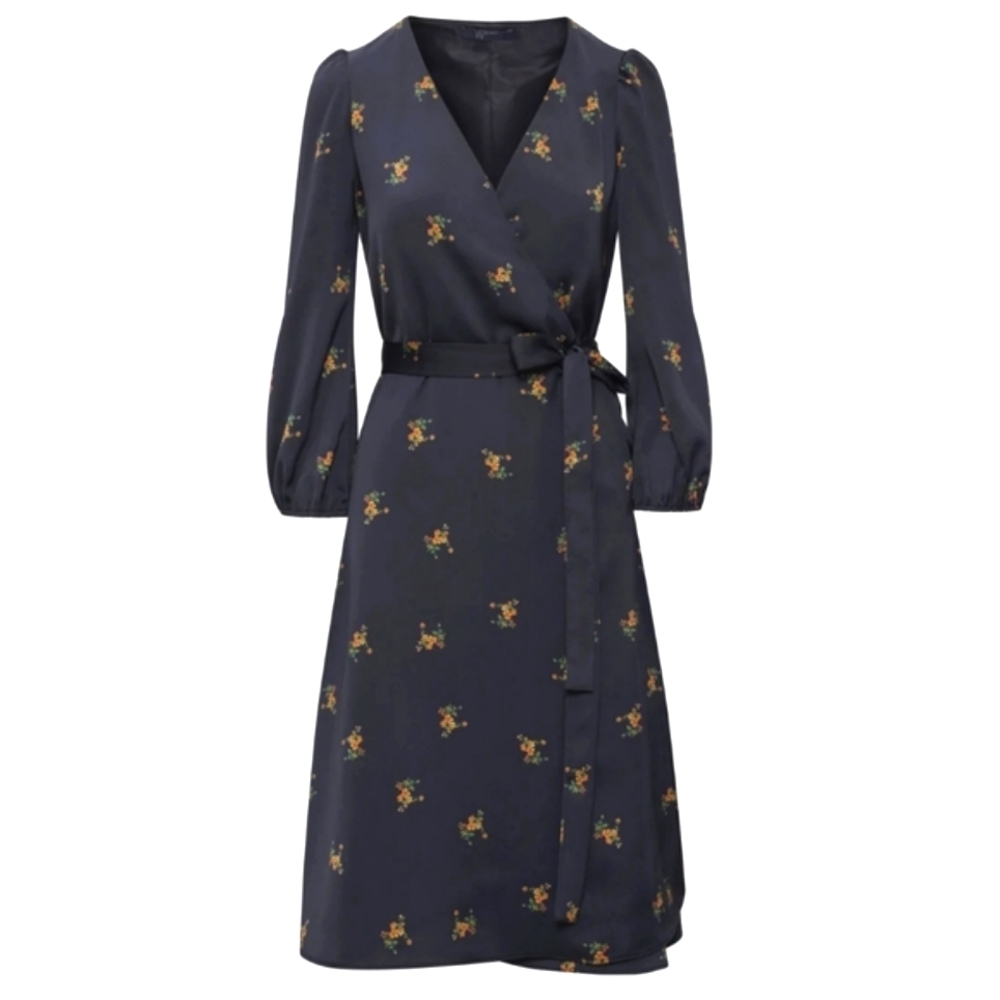 NWT Navy Wrap Floral Vintage Western Style Dress